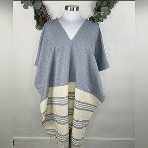 Tribe Alive Blue and Cream Striped Poncho